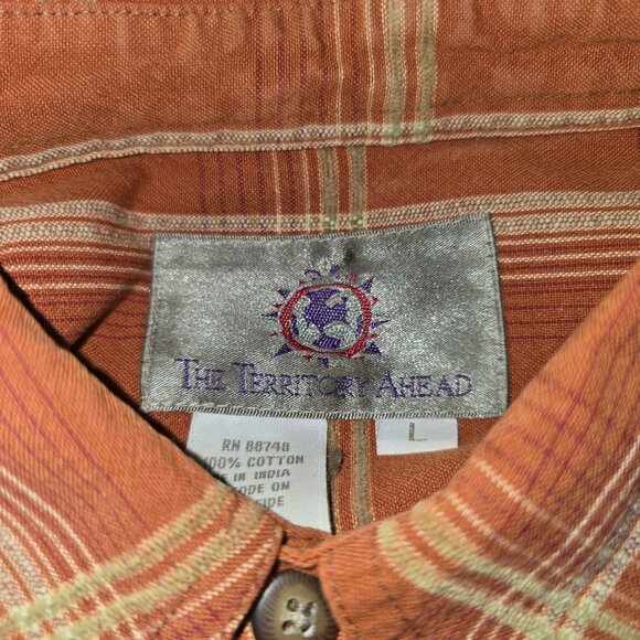 The Territory Ahead Orange Plaid Button-Down Shirt Womans Large Cotton CM2098 - Picture 4 of 12